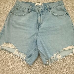 Abercrombie & Fitch Light Wash Frayed Denim Shorts